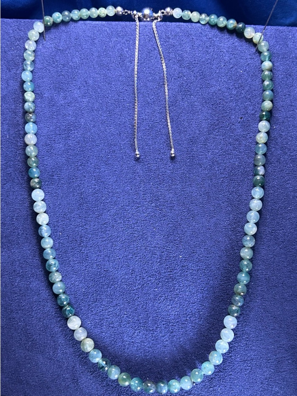Aqua-Teal Beaded Necklace with Adjustable Silver Slider